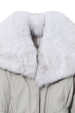 Fox Fur Collar Long Puffer Jacket Grey