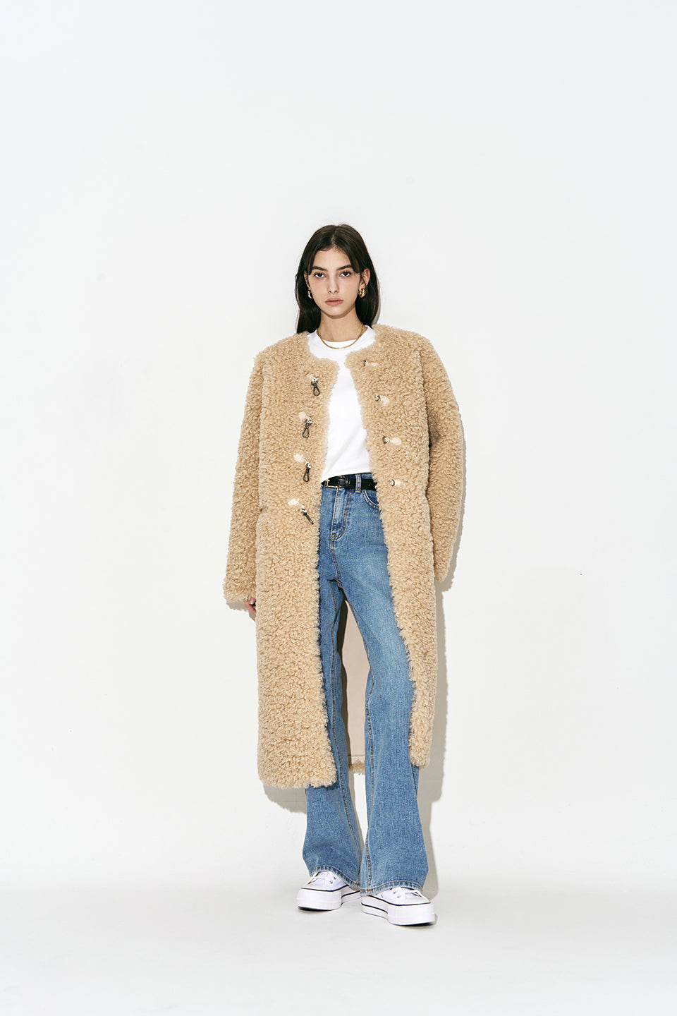 Faux Fur Long Coat Beige