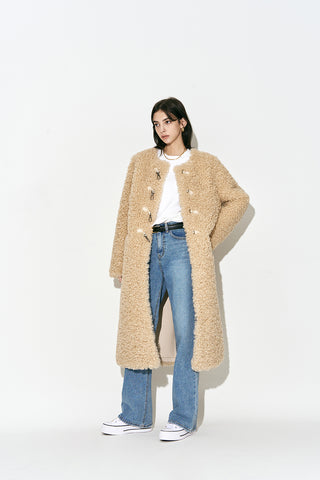 Faux Fur Long Coat Beige