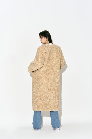 Faux Fur Long Coat Beige