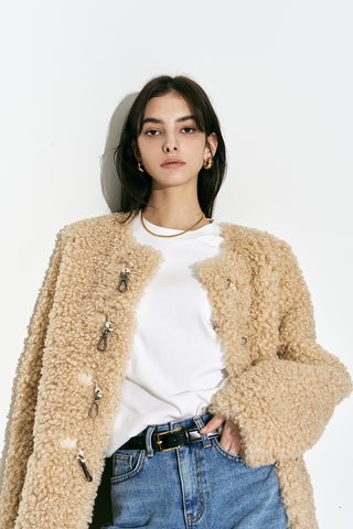 Faux Fur Long Coat Beige