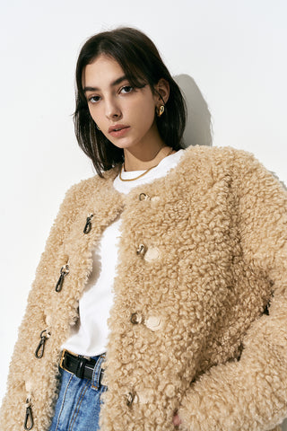 Faux Fur Long Coat Beige