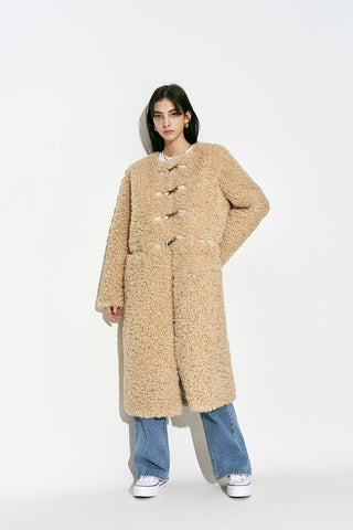 Faux Fur Long Coat Beige