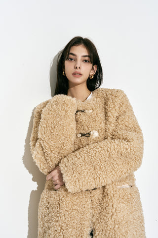 Faux Fur Long Coat Beige