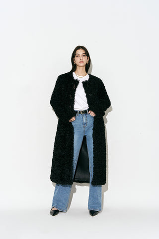 Faux Fur Long Coat Black