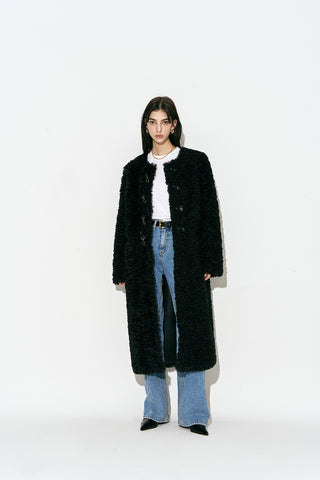 Faux Fur Long Coat Black