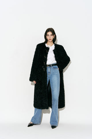 Faux Fur Long Coat Black