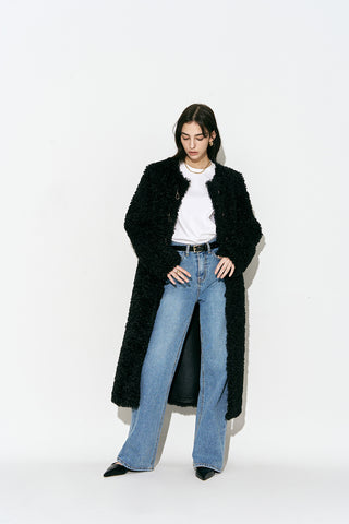 Faux Fur Long Coat Black