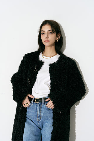 Faux Fur Long Coat Black