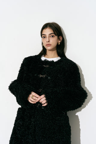 Faux Fur Long Coat Black