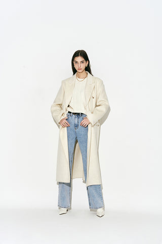 Layered Double-breasted Wool Coat Oatmeal