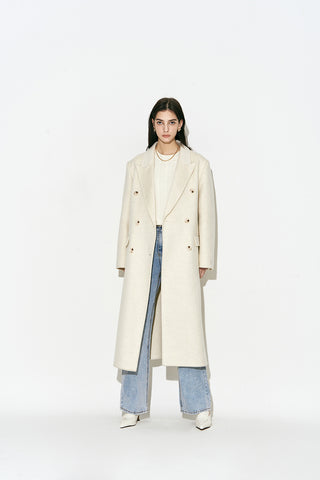 Layered Double-breasted Wool Coat Oatmeal