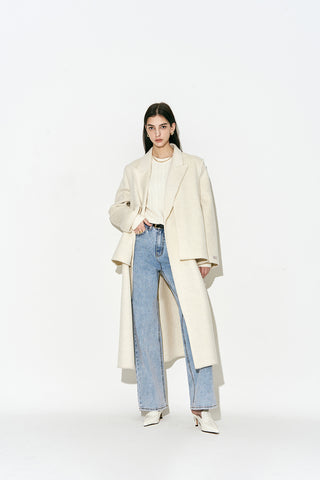 Layered Double-breasted Wool Coat Oatmeal