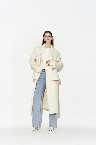 Layered Double-breasted Wool Coat Oatmeal