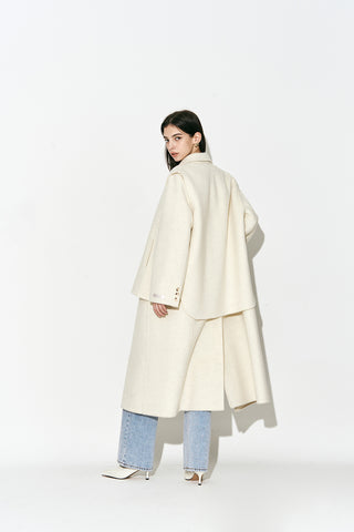 Layered Double-breasted Wool Coat Oatmeal