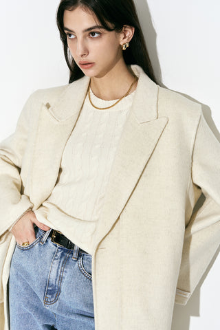 Layered Double-breasted Wool Coat Oatmeal