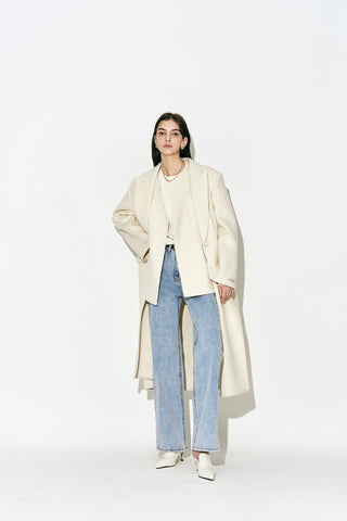 Layered Double-breasted Wool Coat Oatmeal