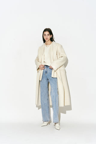 Layered Double-breasted Wool Coat Oatmeal