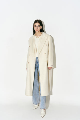 Layered Double-breasted Wool Coat Oatmeal