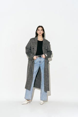 Layered Double-breasted Wool Coat Charcoal