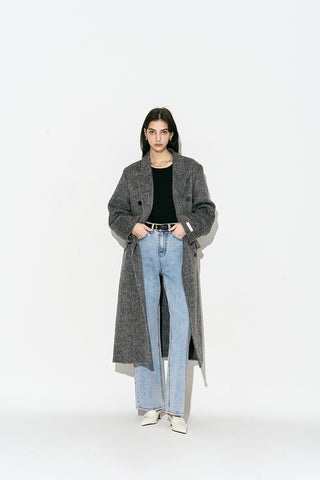 Layered Double-breasted Wool Coat Charcoal