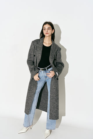 Layered Double-breasted Wool Coat Charcoal