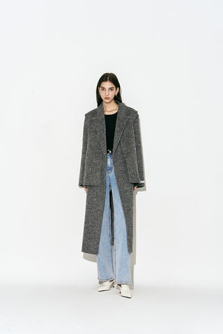 Layered Double-breasted Wool Coat Charcoal