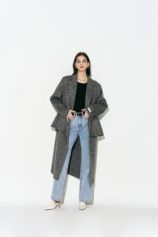 Layered Double-breasted Wool Coat Charcoal