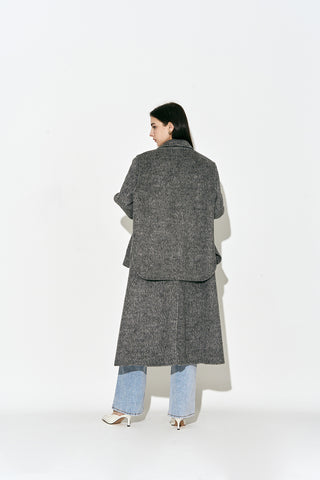 Layered Double-breasted Wool Coat Charcoal