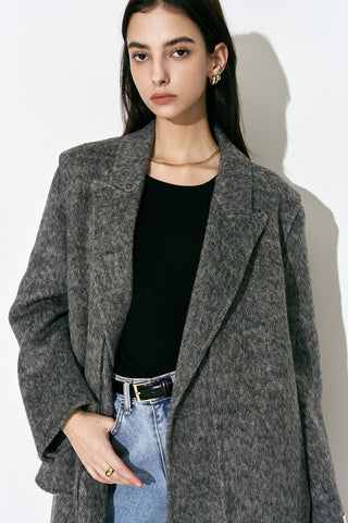 Layered Double-breasted Wool Coat Charcoal