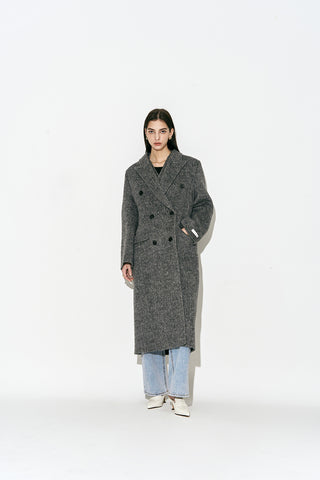 Layered Double-breasted Wool Coat Charcoal