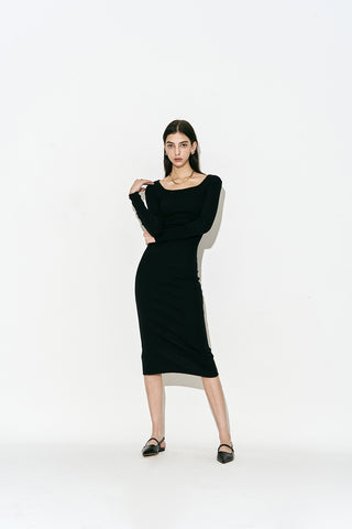 Square Neck Long Dress Black