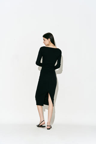 Square Neck Long Dress Black