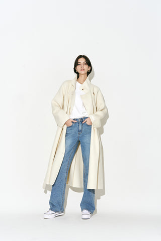 High-neck Alpaca-wool Long Coat Ivory