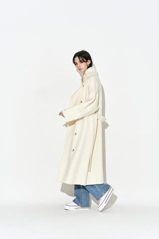 High-neck Alpaca-wool Long Coat Ivory