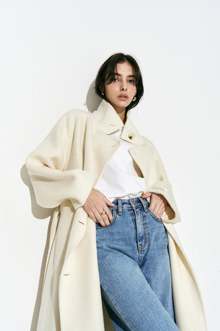 High-neck Alpaca-wool Long Coat Ivory