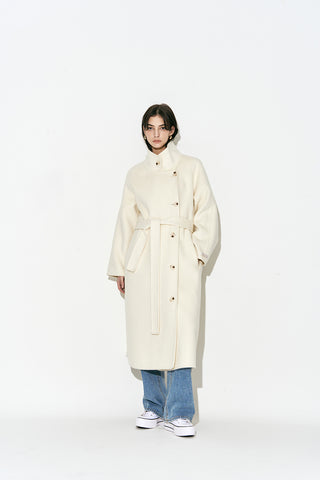 High-neck Alpaca-wool Long Coat Ivory