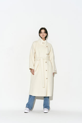 High-neck Alpaca-wool Long Coat Ivory