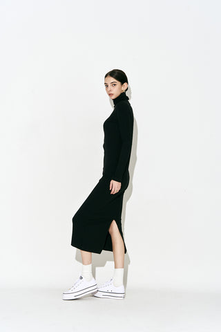 Turtleneck Long Dress Black