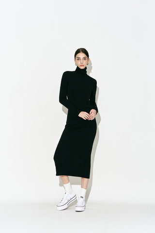 Turtleneck Long Dress Black