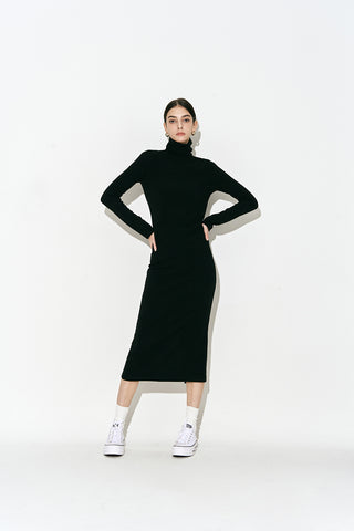 Turtleneck Long Dress Black