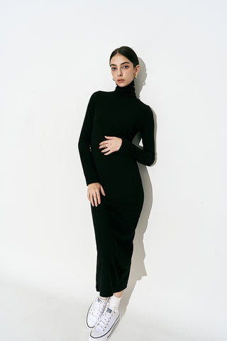 Turtleneck Long Dress Black