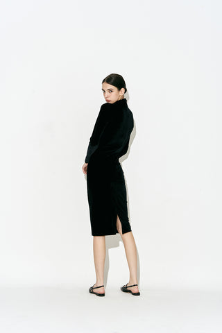 Velvet Turtleneck Midi Dress Black