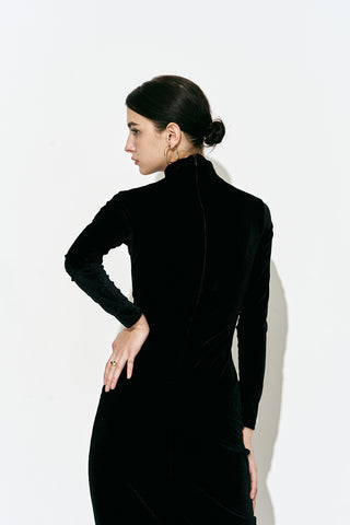 Velvet Turtleneck Midi Dress Black