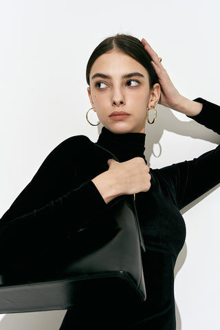 Velvet Turtleneck Midi Dress Black