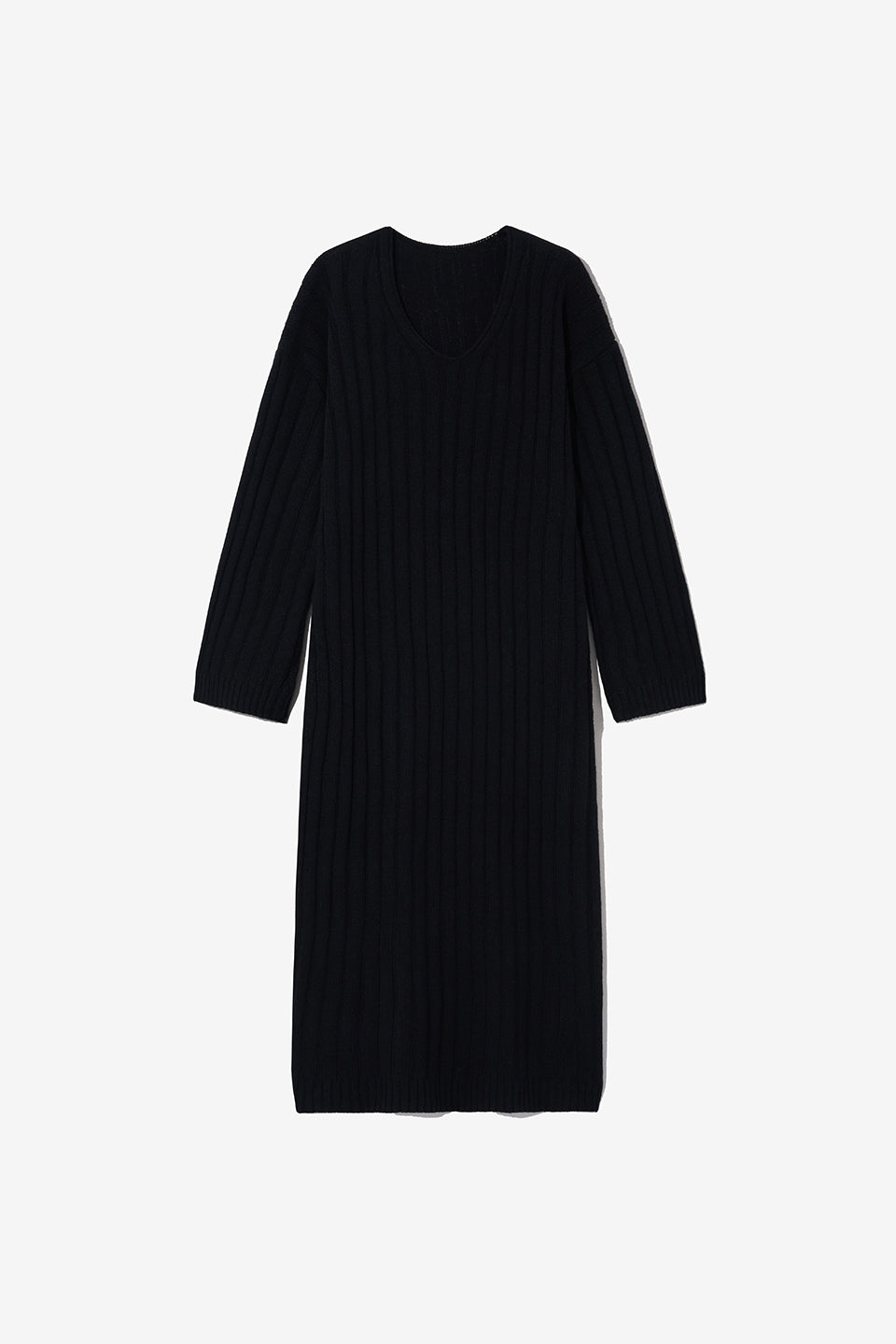 V Neck Maxi Long Sweater Dress Black