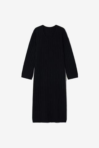 V Neck Maxi Long Sweater Dress Black