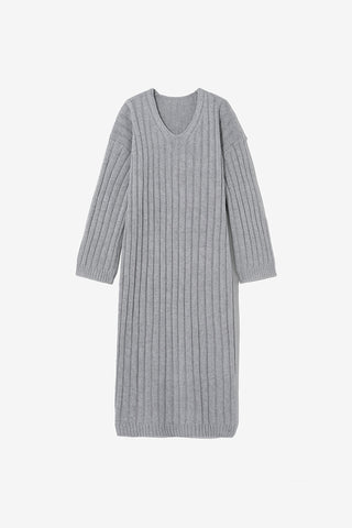 V Neck Maxi Long Sweater Dress Grey