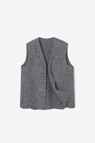 Layered Double-breasted Wool Coat Charcoal