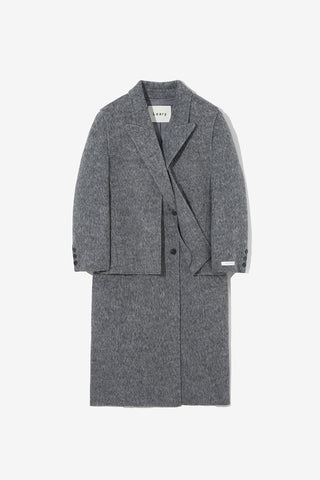 Layered Double-breasted Wool Coat Charcoal